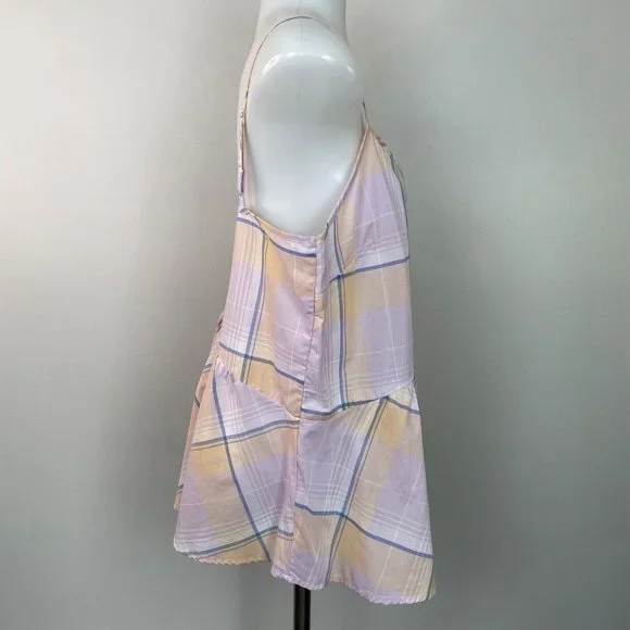 Old Navy Top Large Lilac Plaid Peplum Tank Lightweight Cotton Women's NWT - Picture 7 of 13